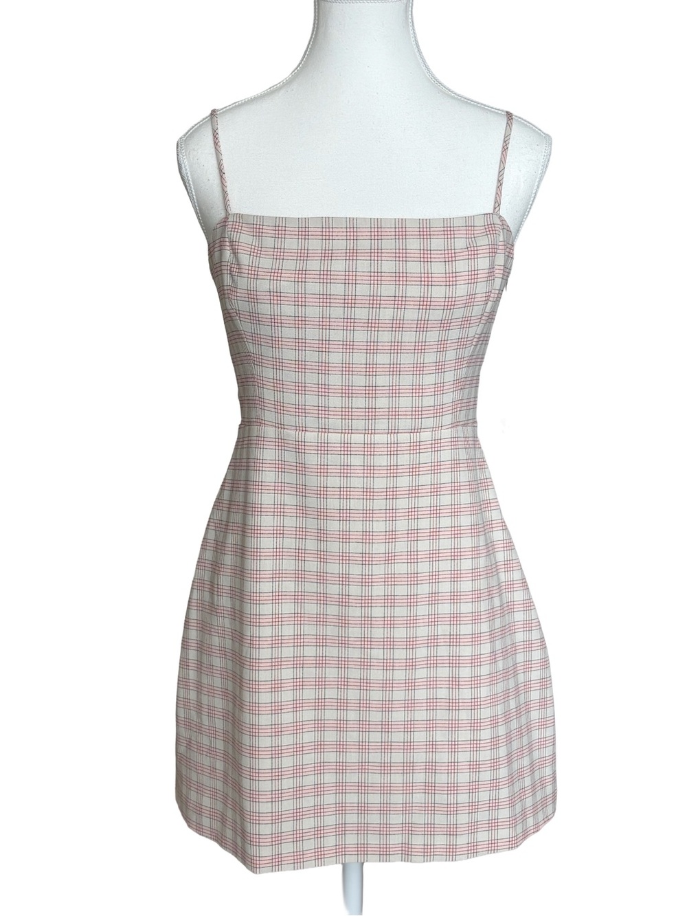Wilfred Aritzia Plaid Mini Dress Pink Cream Size 4 Cottagecore Coquette